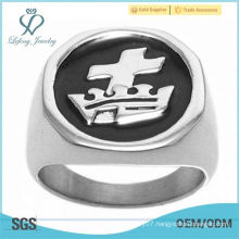 Stainless Steel Men's Masonic Cross & Crown Signet Ring